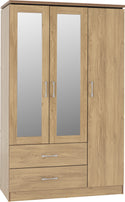 Charles 3 Door 2 Drawer Mirrored Wardrobe Oak Effect Veneer with Walnut Trimvendor##seotitleBedroom Furnitureproduct-colour##