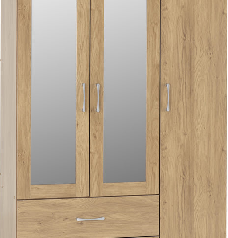 Charles 3 Door 2 Drawer Mirrored Wardrobe Oak Effect Veneer with Walnut Trimvendor##seotitleBedroom Furnitureproduct-colour##