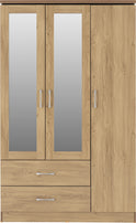 Charles 3 Door 2 Drawer Mirrored Wardrobe Oak Effect Veneer with Walnut Trimvendor##seotitleBedroom Furnitureproduct-colour##