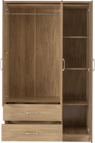 Charles 3 Door 2 Drawer Mirrored Wardrobe Oak Effect Veneer with Walnut Trimvendor##seotitleBedroom Furnitureproduct-colour##