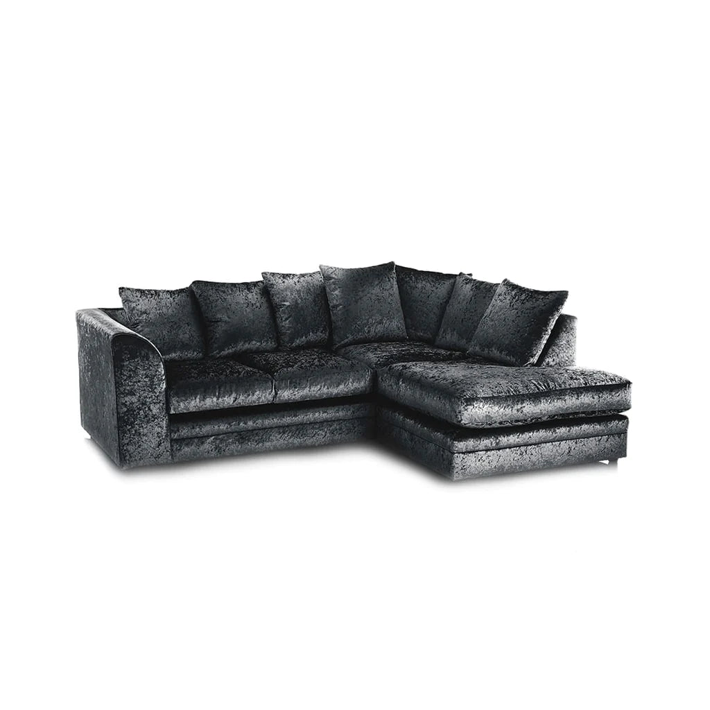 Hilton Black Luxurious crushed velvet corner sofa