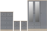 Nevada 3 Door 2 Drawer Mirrored Wardrobe Bedroom Set Grey Gloss/Light Oak Effect Veneervendor##seotitleproduct-colour##