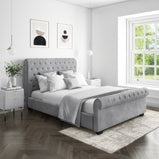 Amara Roll Top Double Sleigh Bed in Grey Velvetvendor##seotitleBeds & Bed Framesproduct-colour##