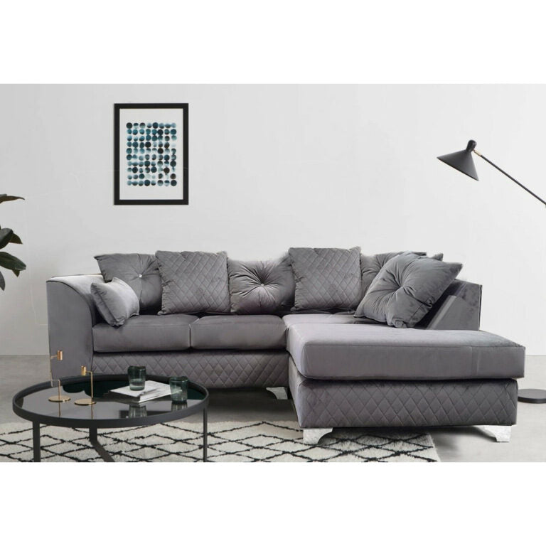 Burton Grey Plush Velvet Chaise Corner Sofa