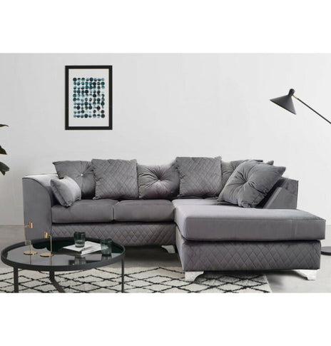 Burton Grey Plush Velvet Chaise Corner Sofa