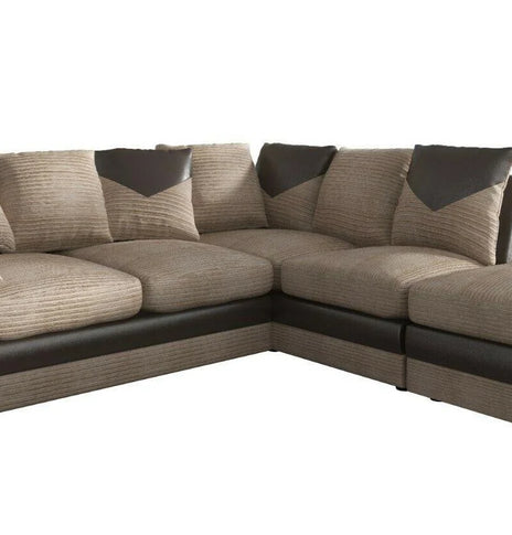 Dino Corner Sofa in Brown & Beige Fabric with a Large Footstool