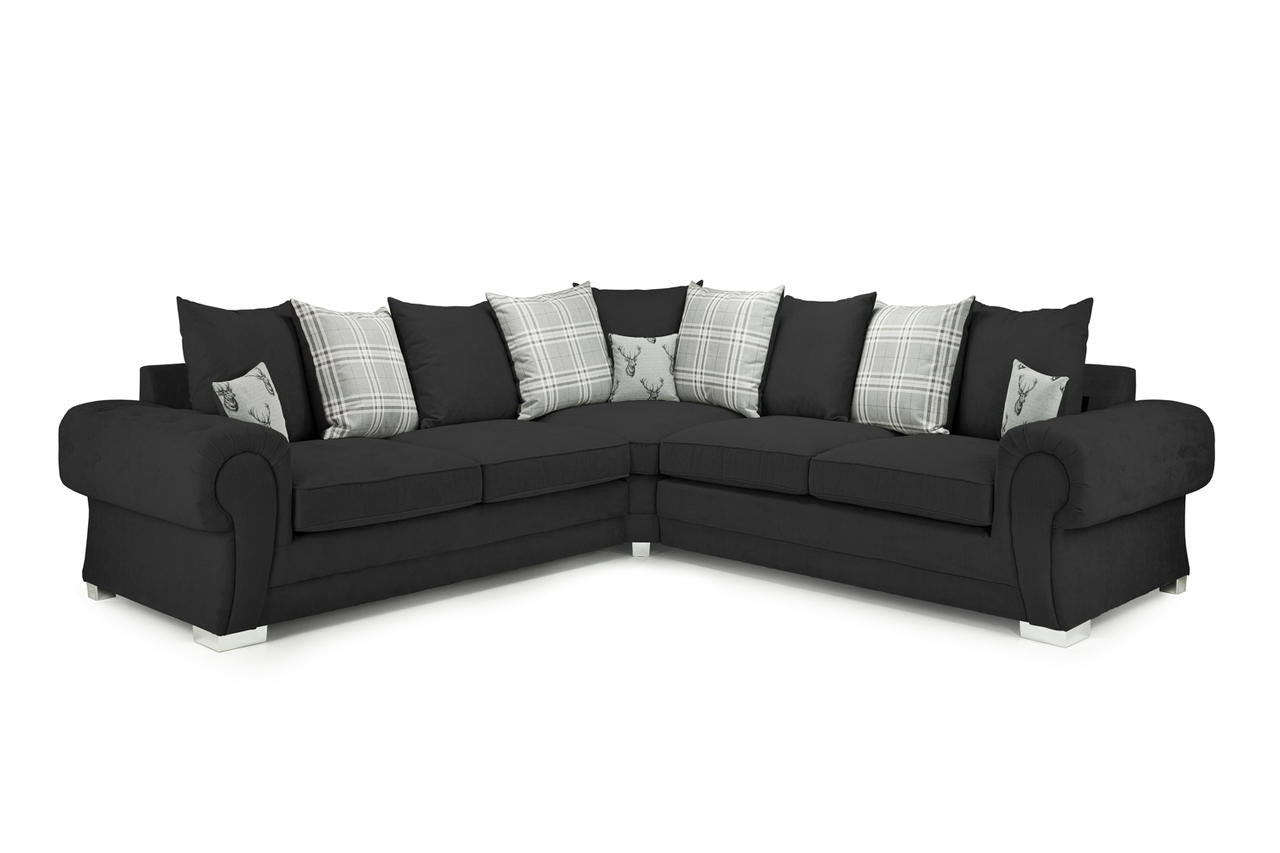 Verona Black Fabric Large Corner Sofa