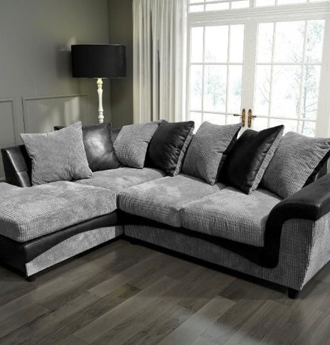 Modern Lorena Premium Black and Grey Cord Fabric Corner Sofa