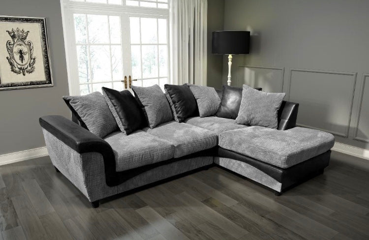 Modern Lorena Premium Black and Grey Cord Fabric Corner Sofa ...