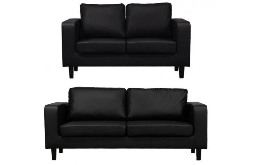 Black Faux Leather 3+2 Seater Sofa Set