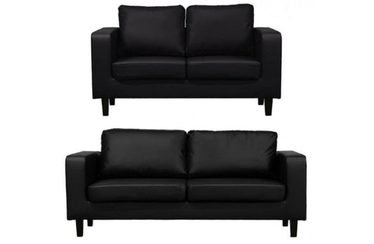 Black Faux Leather 3+2 Seater Sofa Set