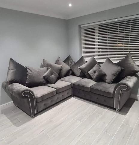 Olympia Plush Grey Velvet Corner Sofa