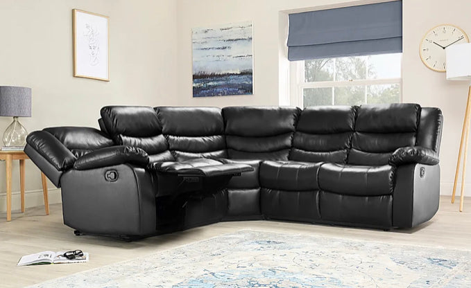 Black leather corner sofa recliner sale