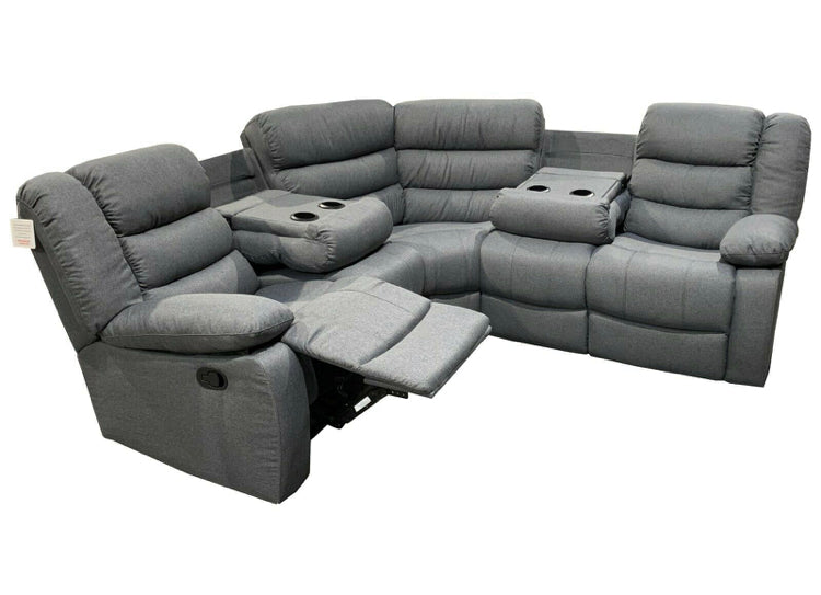 Sorrento Fabric Corner Recliner Sofa With Cup holder – Grey